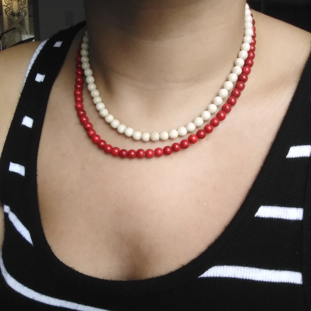 Red and White Beaded Necklace